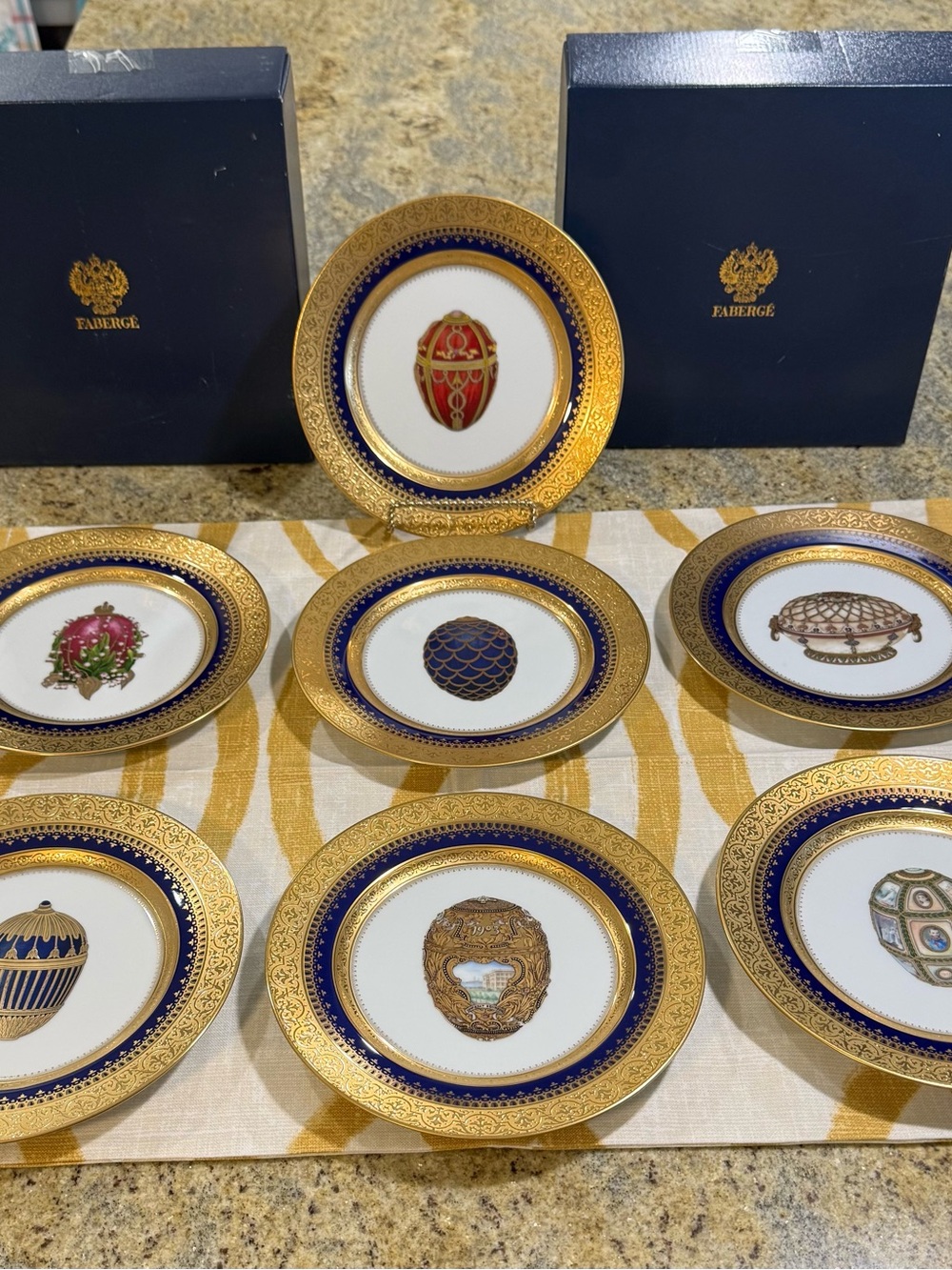 Faberge: Gold Decorative Plate Set - 7 Collector Plates. From Japan